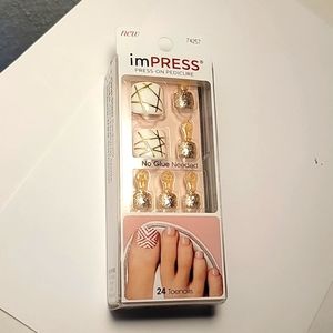 NEW imPress Press On Pedicure 24 Toe Nails Tough Love BIPT020x NEW